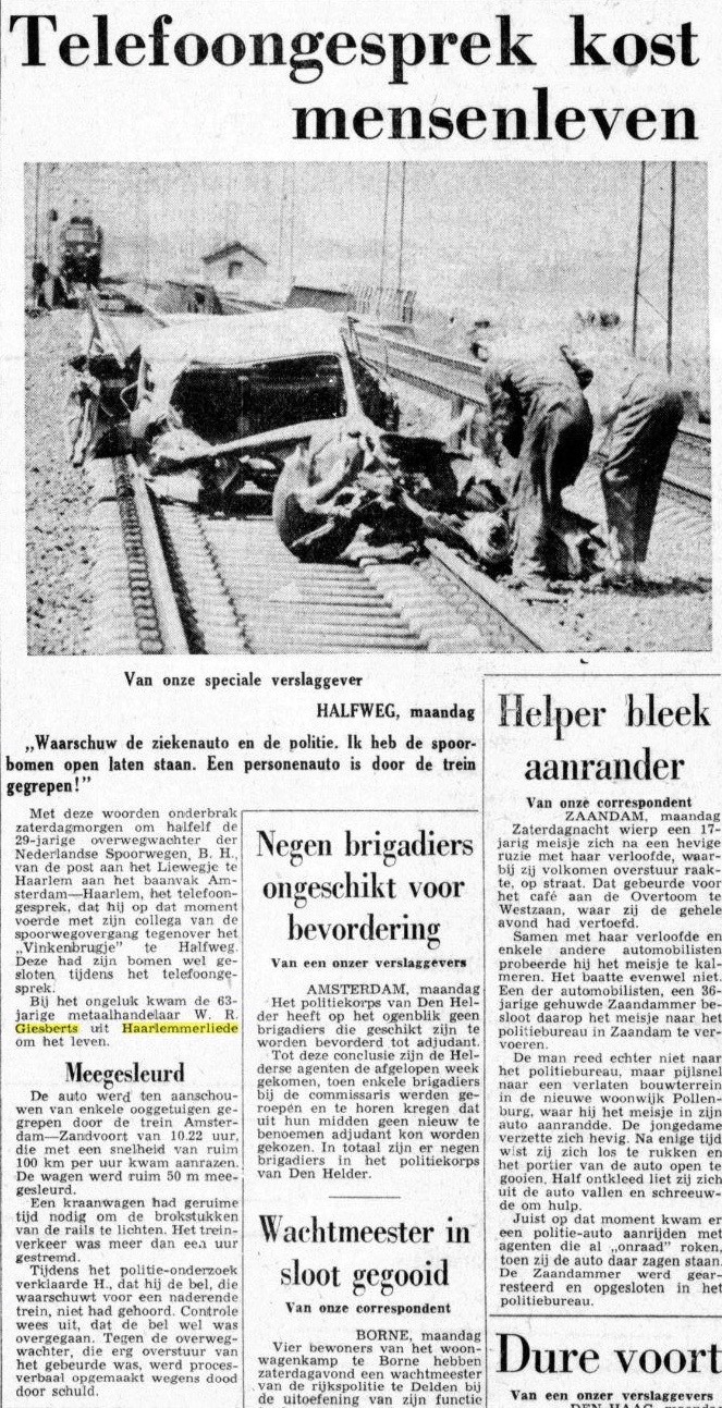 19650816-Telegraaf Telefoongesprek kost mensenleven, Giesberts
