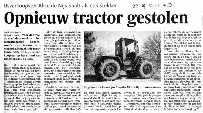 20110922-HD Opnieuw tractor gestolen, Spaarnwoude