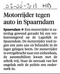 20130603-HD Motorrijder tegen auto op Lagedijk Spaarndam