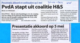 20140430-WW PvdA stapt uit coalitie H&S, presentatie akkoord op 5 mei