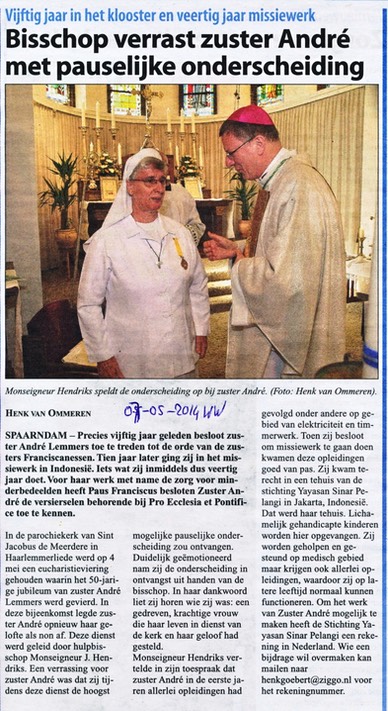 20140507-WW Bisschop verrast zuster André met pauselijke onderscheiding
