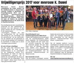 20171213-WP Vrijwilligersprijs 2017 voor mevrouw K. Duwûl