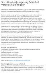 20180118-PNH Stichting Leefomgeving Schiphol verdeelt €20 muljoen