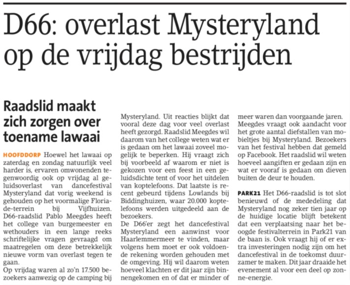 20180906-HCN D66, overlast Mystryland op de vrijdag bestrijden
