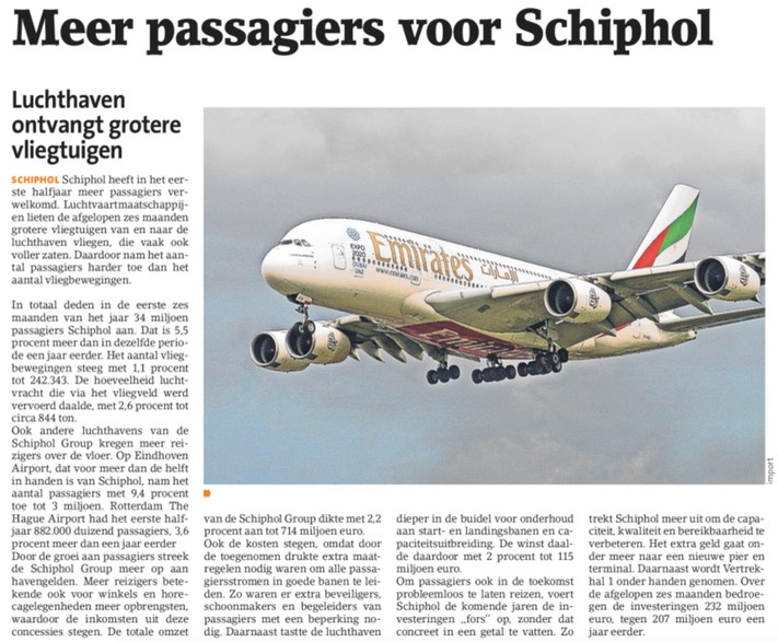 20180906-HCN Meer passagiers voor Schiphol, grotere vliegtuigen