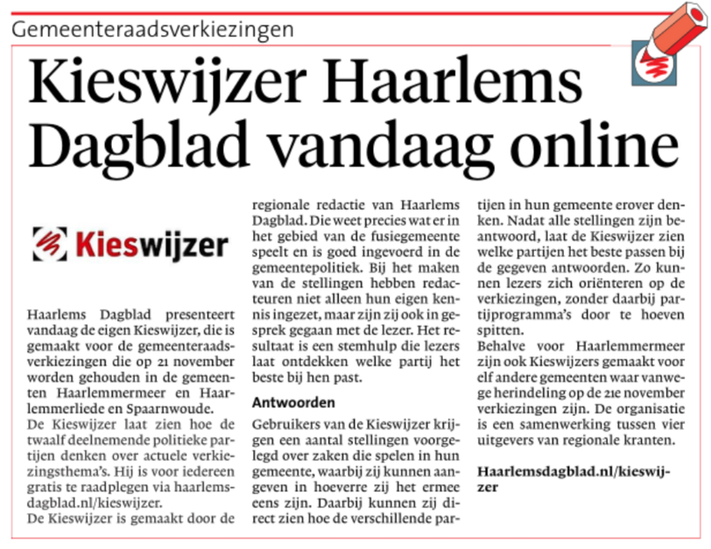 20181027-HA Kieswijzer Haarlems Dagblad vandaag online
