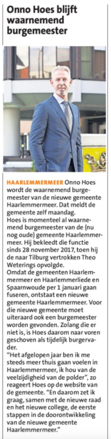 20181206-HCN Onno Hoes blijft waarnemend burgemeester