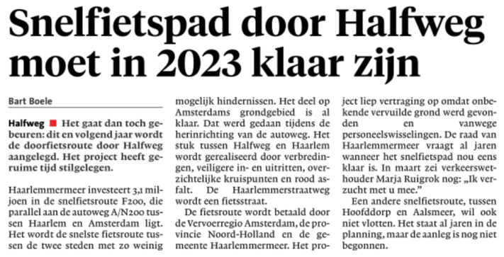 20220506-HD Snelfietspad door Haslfweg moet in 2023 klaar zijn