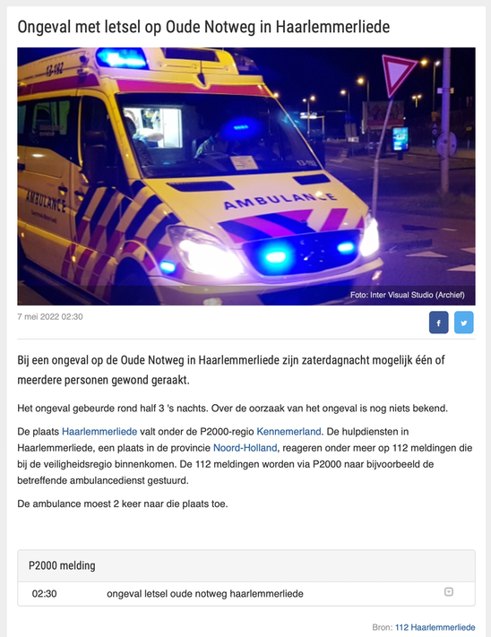 20220507-Alarmeringen Ongeval met letsel op Oude Notweg in Haarlemmerliede