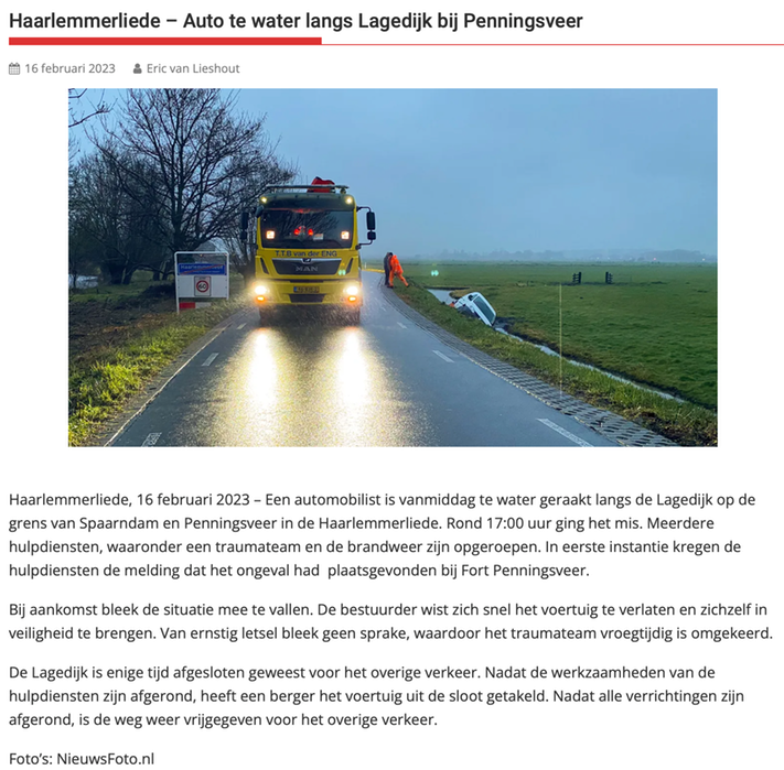 20230216-112Meerlanden auto te water langs Lagedijk bij Penningsveer